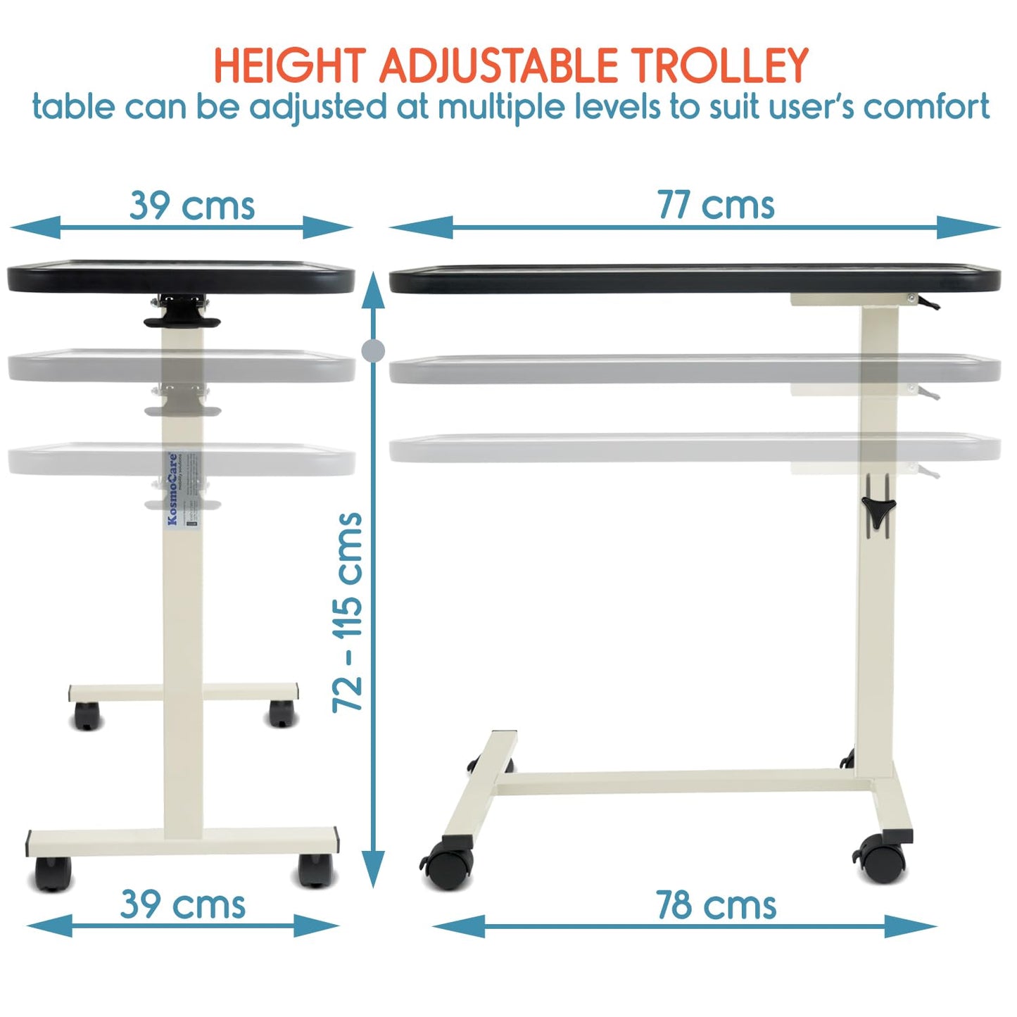 KosmoCare Height Adjustable Multipurpose Table Trolley (Hydraulic - Cherry Wood, Cherry Wood)