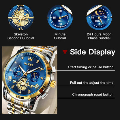 OLEVS Mens Watches Chain Chronograph Business Dress Quartz Stainless Steel Wrist Watch Waterproof Luminous Date