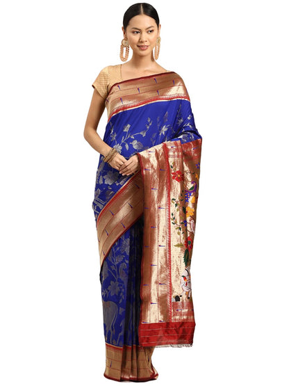 TASARIKA Designer Women's Rich Woven Multithread Work Paithani Heavy Pallu Silk Saree With Blouse Piece