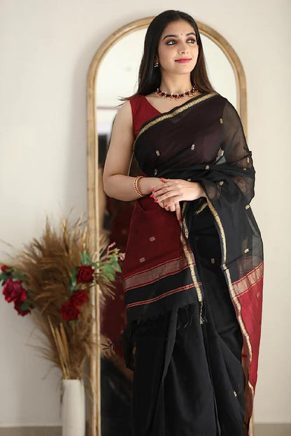 SGF11 Women's Kanjivaram Soft Cotton Linen Silk Saree With Blouse Piece