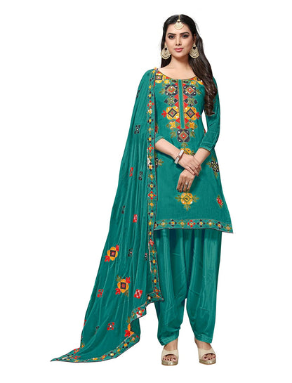 EthnicJunction Women's Chanderi Cotton Embroidered And Mirror Work Unstitched Salwar Suit Material