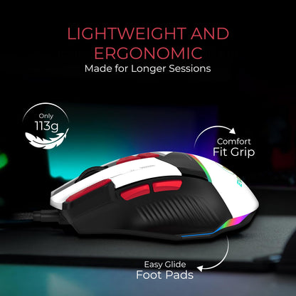 EvoFox Ultra Value Series Blaze Programmable Gaming Mouse |8 Fully Programmable Buttons| Ultra-responsive 7000fps | Gaming Grade Sensitive DPI Upto 12800 |RGB Lights with Music sync Mode | Windows Software