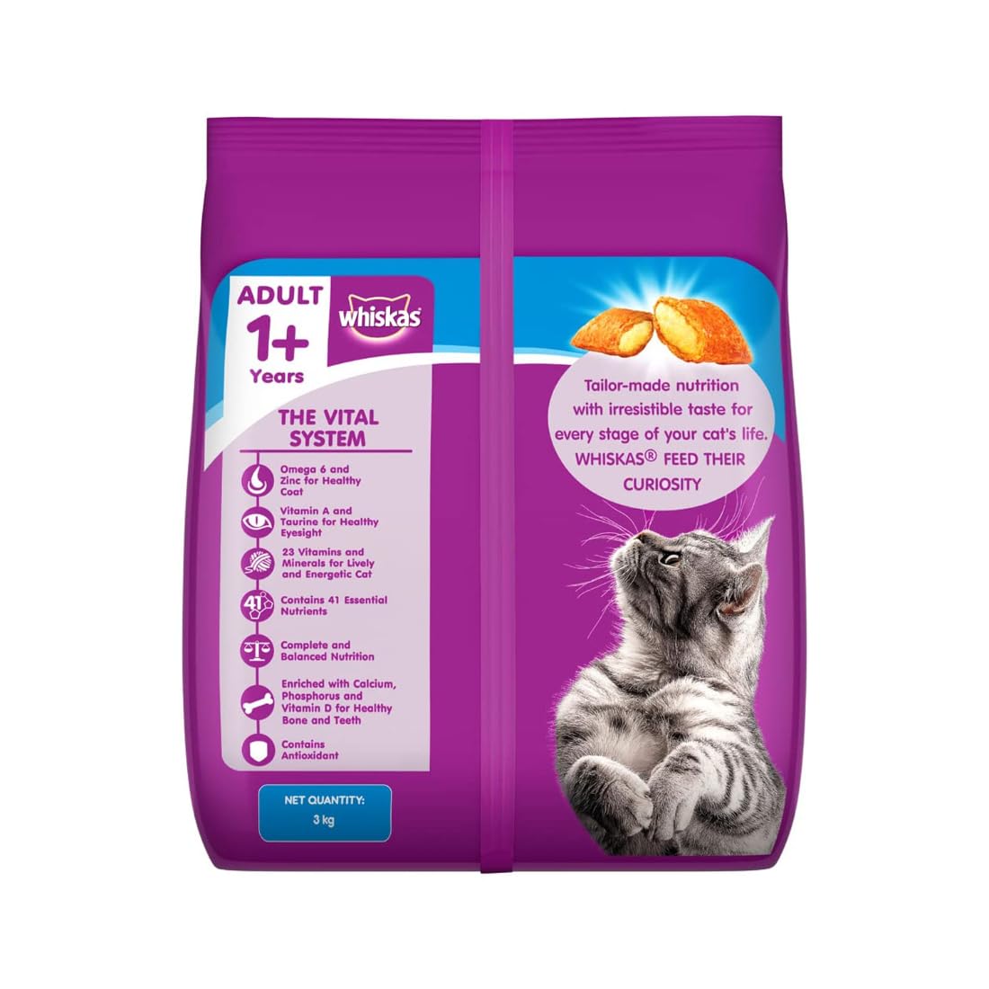 Whiskas Adult (1+ Years) Dry Cat Food, Ocean Fish Flavour, 480 g, Contains 41 Essential Nutrients, Complete & Balanced Nutrition for Adult Cats