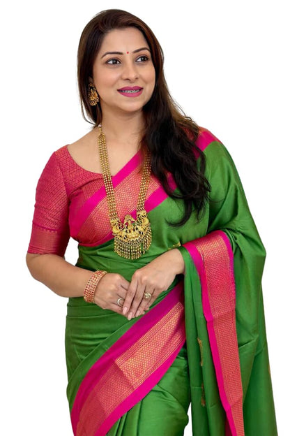 SGF11 Women's Kanjivaram Soft Lichi Silk Saree With Blouse Piece