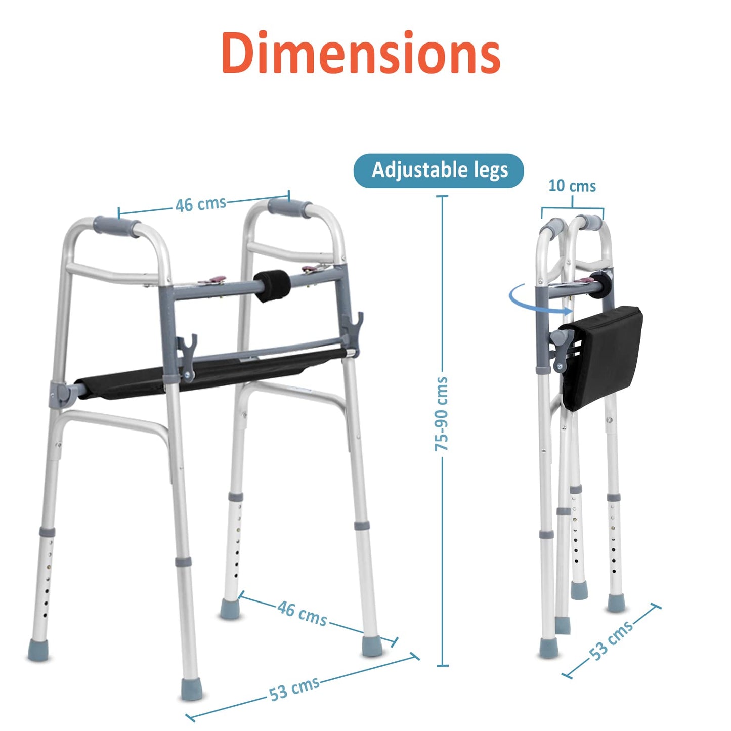 KosmoCare Premium Imported Light Weight Aluminum Height Adjustable Folding Walker 2 - Silver