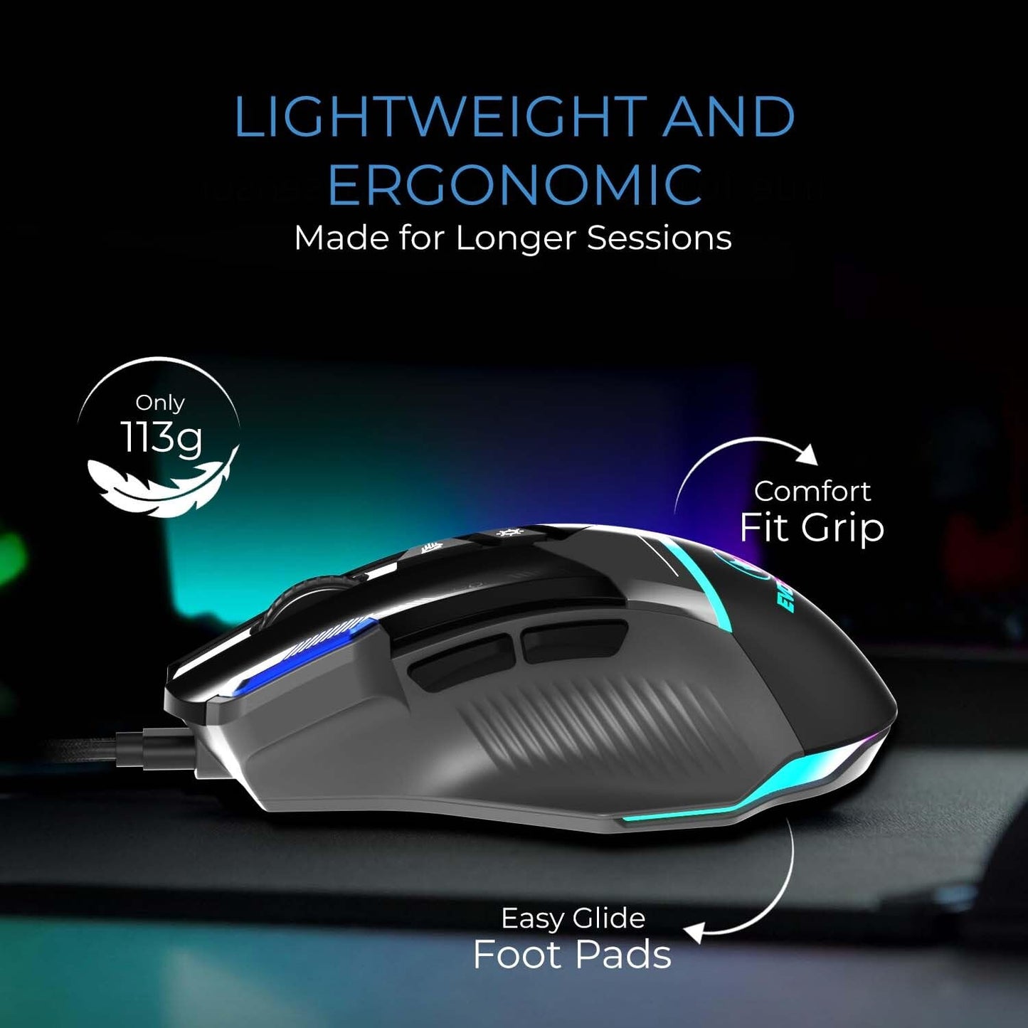 EvoFox Ultra Value Series Blaze Programmable Gaming Mouse |8 Fully Programmable Buttons| Ultra-responsive 7000fps | Gaming Grade Sensitive DPI Upto 12800 |RGB Lights with Music sync Mode | Windows Software