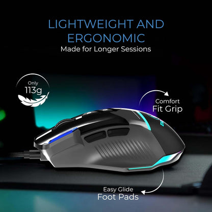 EvoFox Ultra Value Series Blaze Programmable Gaming Mouse |8 Fully Programmable Buttons| Ultra-responsive 7000fps | Gaming Grade Sensitive DPI Upto 12800 |RGB Lights with Music sync Mode | Windows Software