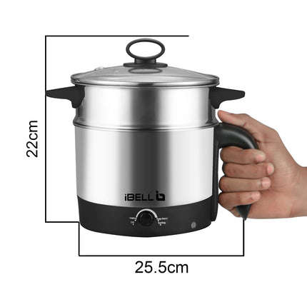 iBELL Mpk Premium Multi Purpose Kettle/Cooker With 2 Pots 1.2 Litre (Silver) - Stainless Steel 