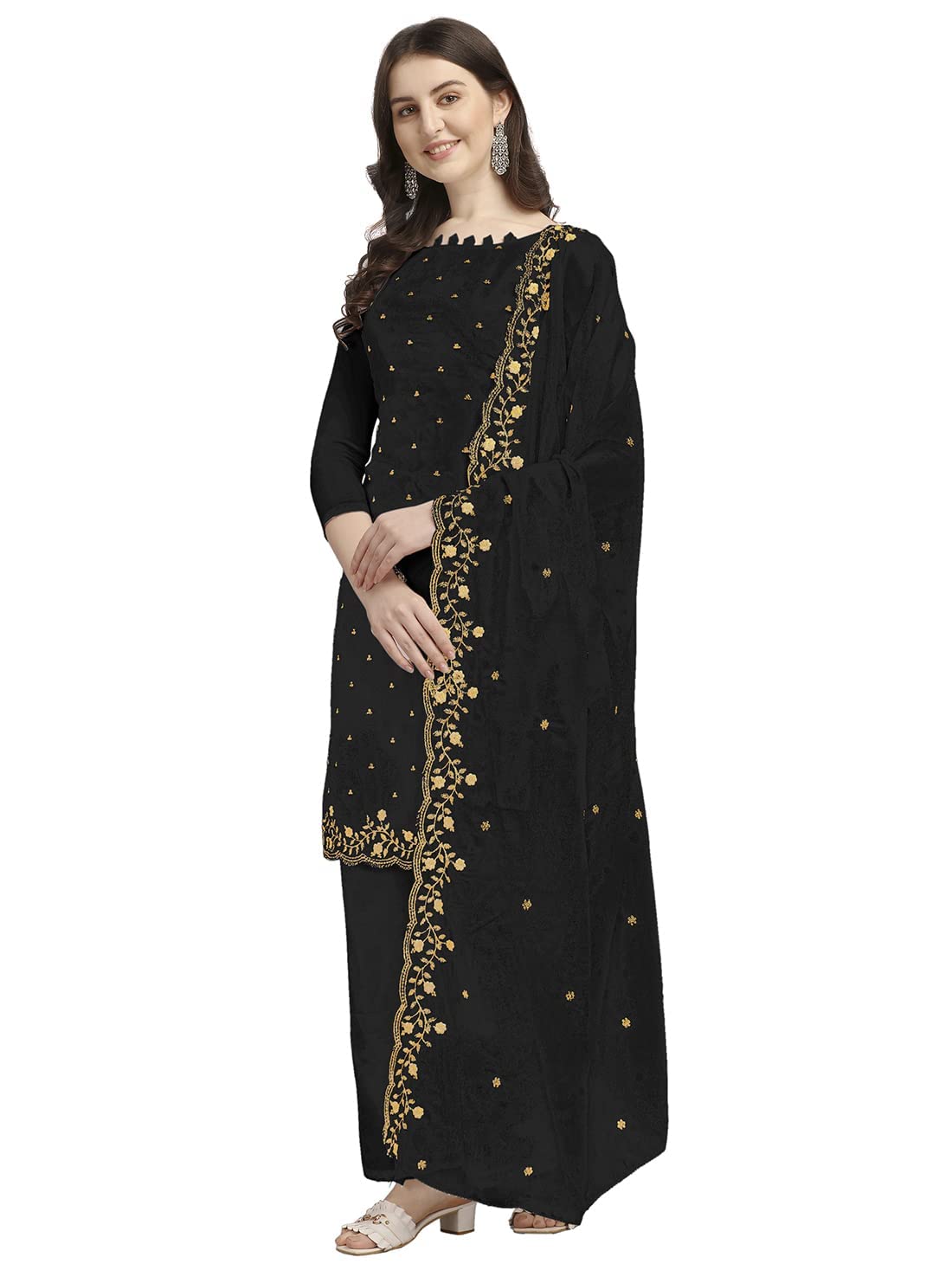 EthnicJunction Women's Georgette Embroidered Unstitched Salwar Suit Dress Material