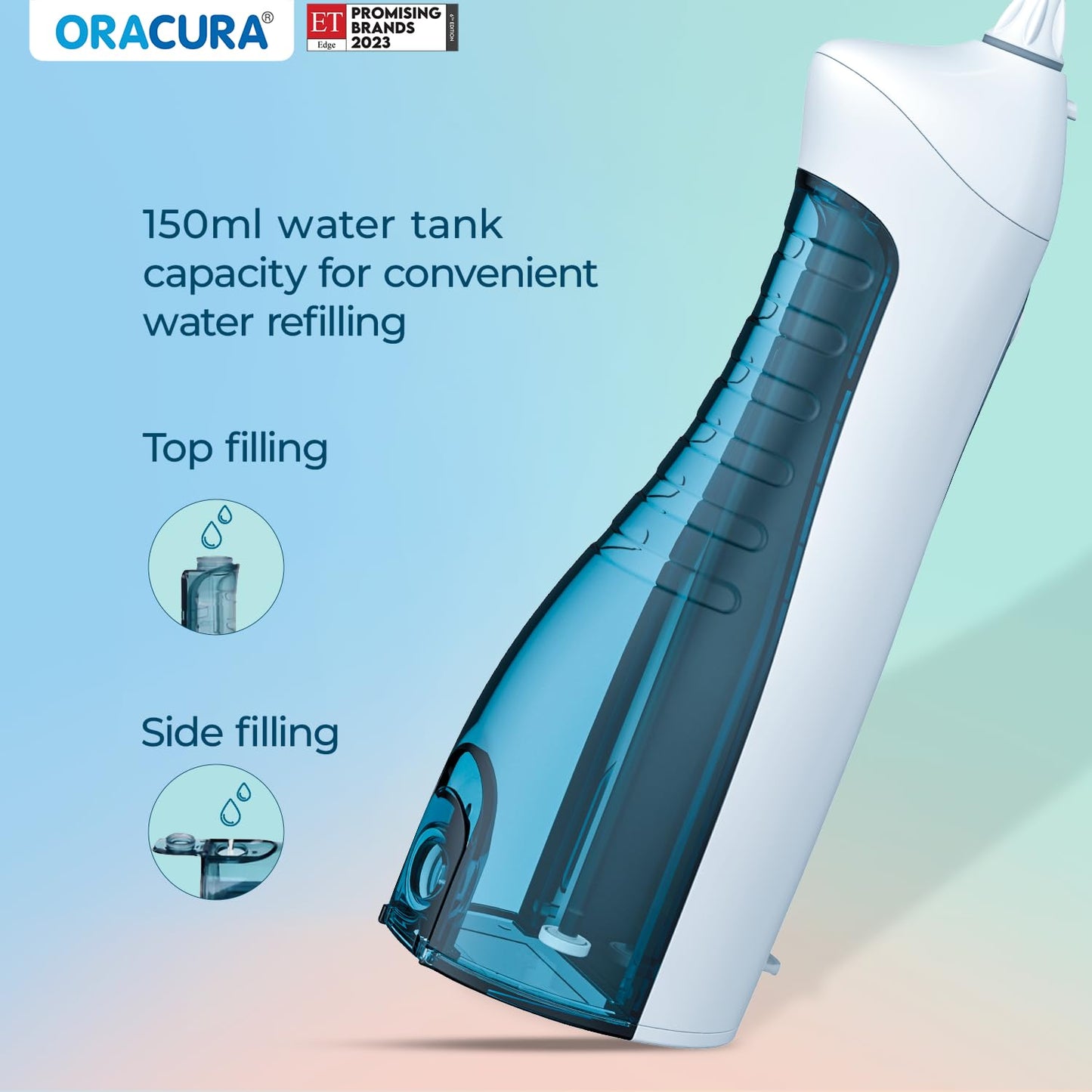 ORACURA OC150 Dental PRO Smart Water Flosser Black, 150ml water tank capacity, Portable & Rechargeable, 3 Modes, 365 Days Warranty