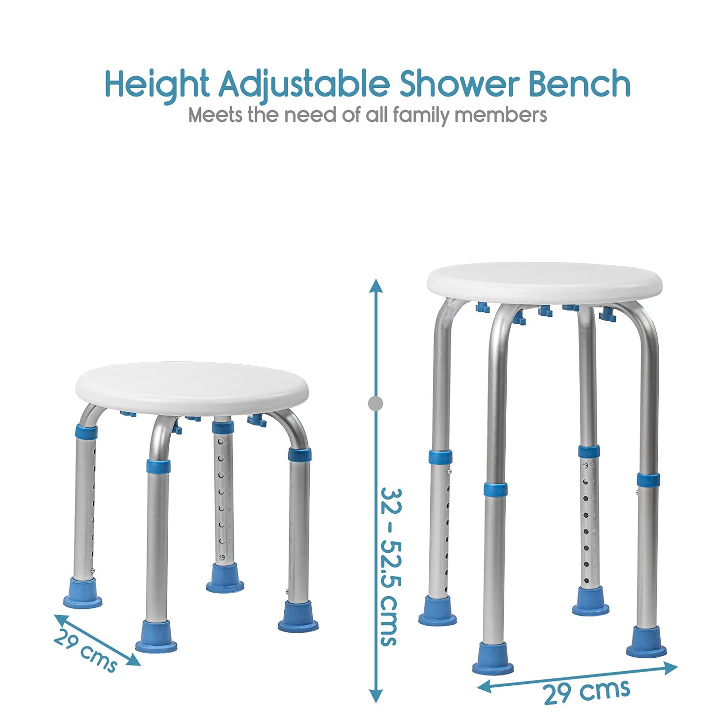 KosmoCare Premium Imported Shower Stool | Height Adjustable, Tool-Free Assembly Shower Chair with Anti-Slip Rubber Tips for Safety of Seniors & Elderly