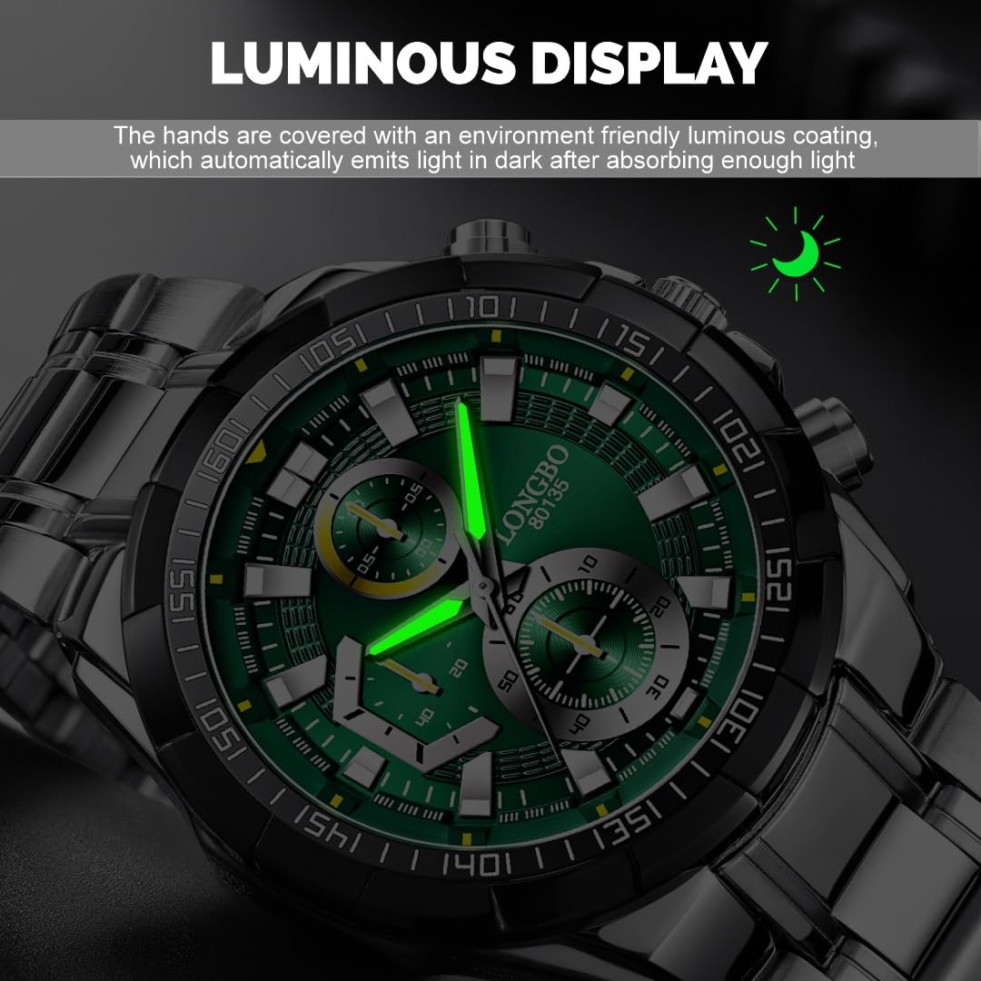 LONGBO Analog Business Casual Stainless Steel Decorative Subdials Watch for Men