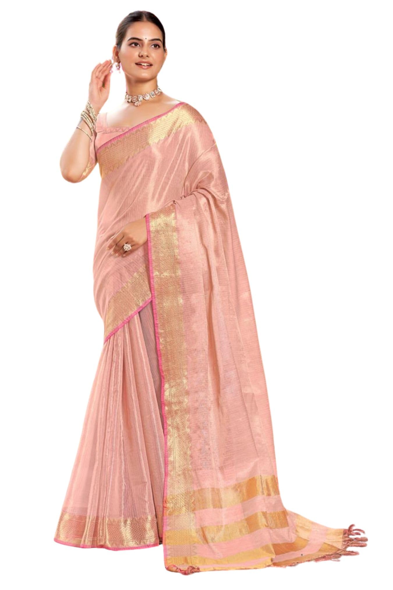 SGF11 Women's Kanjivaram Pure Tissue Silk Saree For Womens With Unstitched Blouse Piece