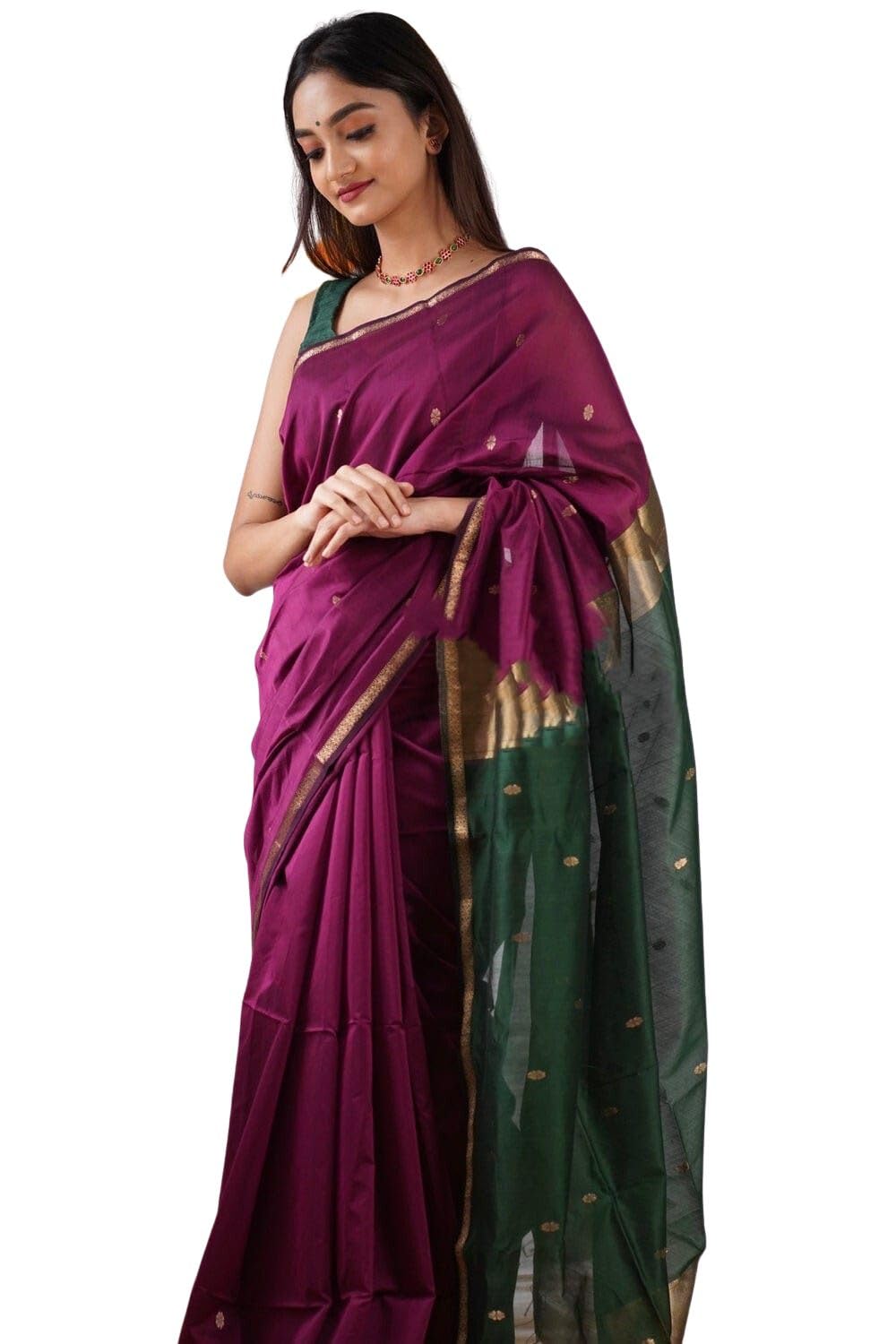 SGF11 Women's Kanjivaram Soft Cotton Linen Silk Saree With Blouse Piece