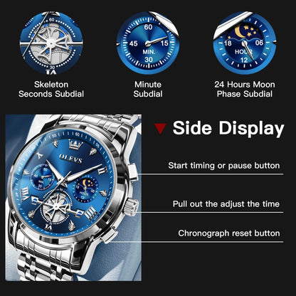 OLEVS Mens Watches Chain Chronograph Business Dress Quartz Stainless Steel Wrist Watch Waterproof Luminous Date