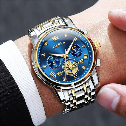 OLEVS Mens Watches Chain Chronograph Business Dress Quartz Stainless Steel Wrist Watch Waterproof Luminous Date