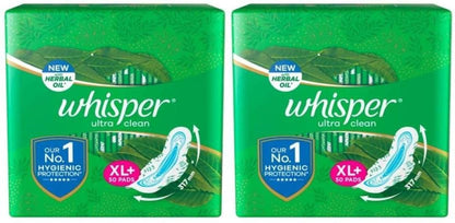 WHISPER ULTRA HYGIENE+COMFORT SANITARY PADS, 50 XL+ PADS, FOR HEAVY FLOW, LONG LASTING PROTECTION, LOCKS ODOUR & WETNESS, DRY TOP SHEET, DISPOSABLE WRAPPER