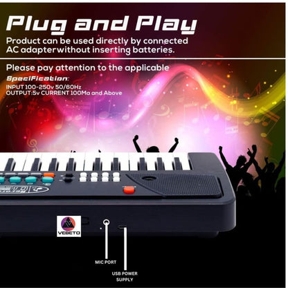 VEBETO Kids Piano with Mic (1 Year Warranty) 37 Keys 8 Rhythms 8 Tones 6 Demos Portable Electronic Keyboard Toy Beginners Educational Songs Recording Musical Toys Age 3 to 5 Years Boys Girls