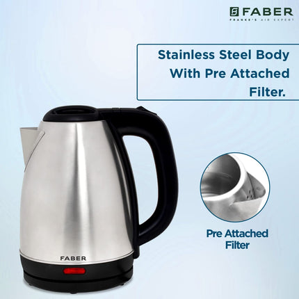 Faber Electric Kettle with Stainless Steel Body, FK 1.8 litres boiler for Water, SS, (FK 1.8L SS)