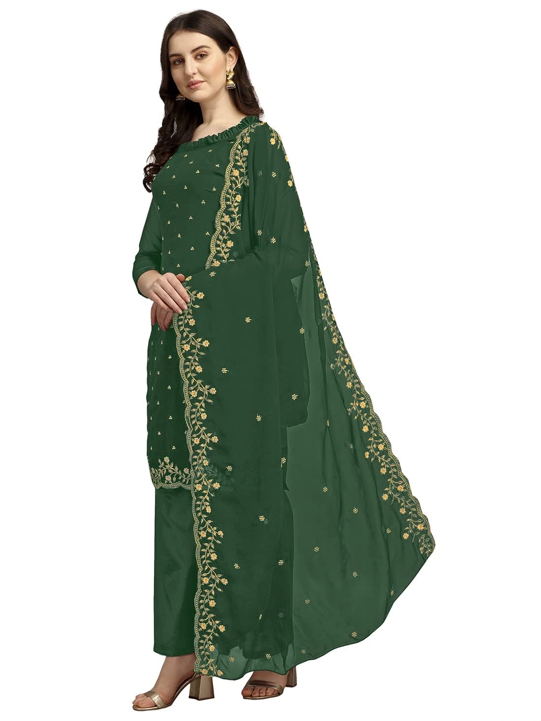 EthnicJunction Women's Georgette Embroidered Unstitched Salwar Suit Dress Material