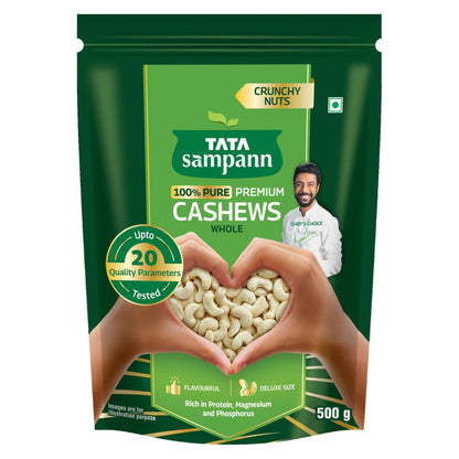 Tata Sampann Pure Cashews Whole/Kaju, 500g, Nutritious & Delicious, Premium Kaju nuts, Rich in Protein, Magnesium & Phosphorus, Deluxe Size & Crunchy Nuts