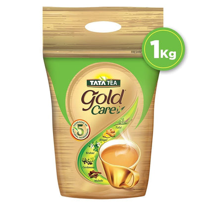 Tata Tea Gold Care, Rich in Taste, Goodness of Elaichi, Ginger, Tulsi, Brahmi & Mulethi, Black Tea, Loose Leaves, 1kg