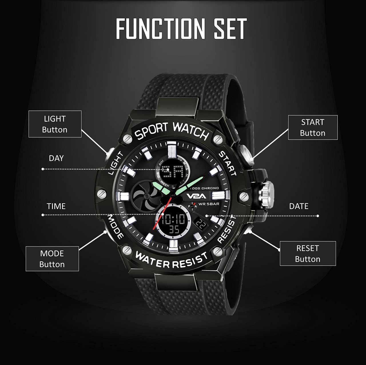 V2A Chronograph Analogue and Digital Sports Watch for Men | Watch for Men | Wrist Watch for Men | Mens Watch | Watch