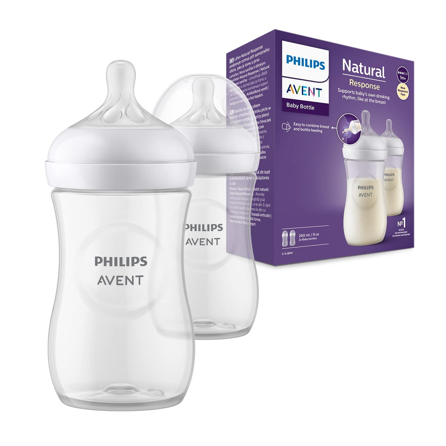 Philips Avent Natural Baby Feeding Bottle | No.1 Brand Recommended by Moms Worldwide | Ideal for 1 months+| Natural Response Technology Mimics Breastfeeding | Uniquely Designed Nipple releases milk only when baby drinks | Pack of 2| SCY903/02