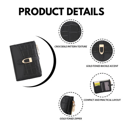 Elios Women's Wallet Vegan Leather Bifold Small Card Holder Coin Holder Ladies Purse with 8 Card Slots, Zipper Pocket and RFID Blocking | Snap Closure | Mini Purse for Women (Black)