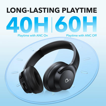 soundcore by Anker Q20i Wireless Bluetooth Over-Ear Headphones with Hybrid Active Noise Cancelling, 40h Playtime in ANC Mode, Hi-Res Audio, Deep Bass, Personalization via App (Black)