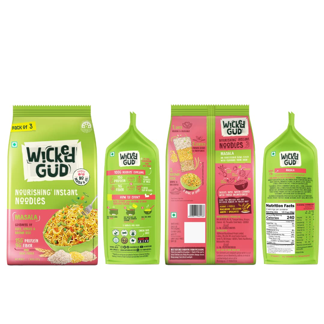 WickedGud Nourishing Instant Noodles Range | No Maida | No Oil | No MSG | High Protein | High Fibre | Cholesterol Free