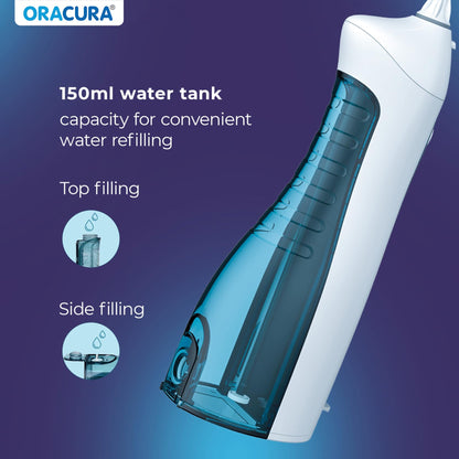 ORACURA OC150 Dental PRO Smart Water Flosser Black, 150ml water tank capacity, Portable & Rechargeable, 3 Modes, 365 Days Warranty