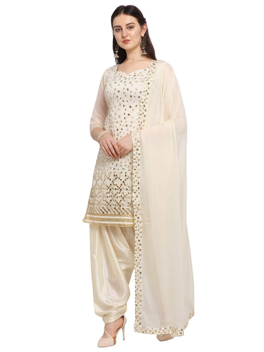 EthnicJunction Women's Chanderi Cotton Mirror Work Unstitched Salwar Suit Material