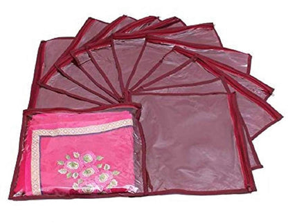 Kuber Industries Non Woven 12 Pieces Single Packing Saree Cover Set (Maroon)-KUBMART2822, standard & 6 Piece Non Woven Travel Shoe Cover, String Bag Organizer, Maroon -CTMTC039494