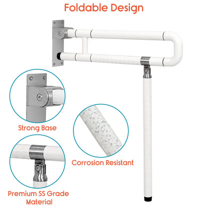 KosmoCare Stainless Steel Standing Grab Bar with Anti-Slip Nylon Grip & Floor Support, Wall Mounted Fixed Grab Bar for Bathroom | Grab Bars for Toilet Senior Citizens | Toilet Grab bar for Elderly