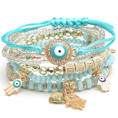 Shining Diva Fashion Bohemian Stackable Multilayer Hamsa Hand Evil Eye Lucky Protection Bracelets Multicolor Crystal Charm Beaded Bracelet for Women Girls