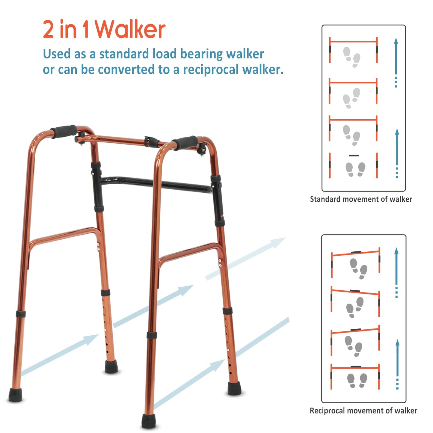 KosmoCare Premium Imported Light Weight Aluminum Height Adjustable Folding Walker 2 - Silver