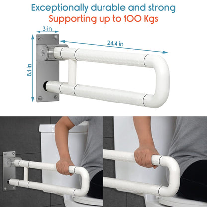 KosmoCare Stainless Steel Standing Grab Bar with Anti-Slip Nylon Grip & Floor Support, Wall Mounted Fixed Grab Bar for Bathroom | Grab Bars for Toilet Senior Citizens | Toilet Grab bar for Elderly