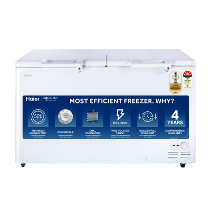 Haier HFC-500DM5, 5 Star Rating Double Door Convertible Deep Freezer, 5 Side Freezing, Dual Condenser, inside metal liner with 4 Years Comprehensive Warranty (White) 