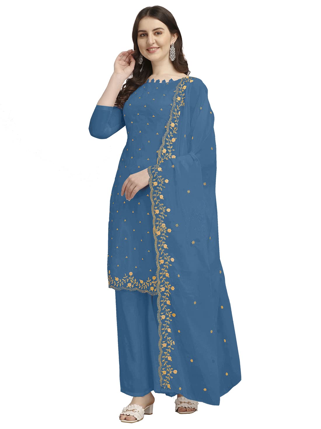 EthnicJunction Women's Georgette Embroidered Unstitched Salwar Suit Dress Material