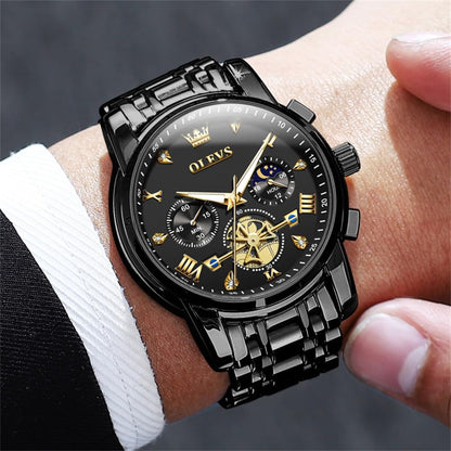 OLEVS Mens Watches Chain Chronograph Business Dress Quartz Stainless Steel Wrist Watch Waterproof Luminous Date