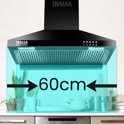 INALSA EKON 60cm 1100 m³/hr Pyramid Kitchen Chimney With Elegant Look|Push Button Control|Efficient Dual LED Lamps & Filterless|5 Year Warranty on Motor (Black)