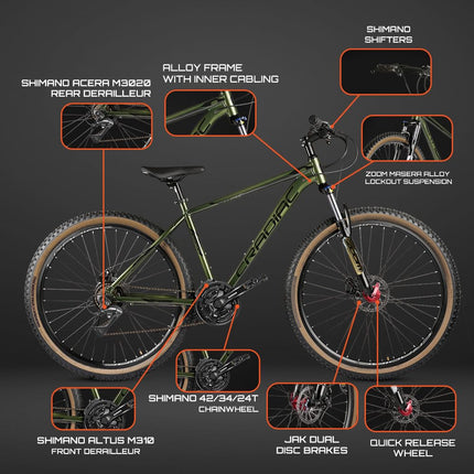 CRADIAC - Alpha PRO Gen 2 | 21 Speed Gear MTB Cycle | 6061 Alloy Frame | Dual DISC | 29" Inch Mountain Cycle | Zoom Lockout Suspension | Ideal for 15+ Years Men/Boys/Girls 