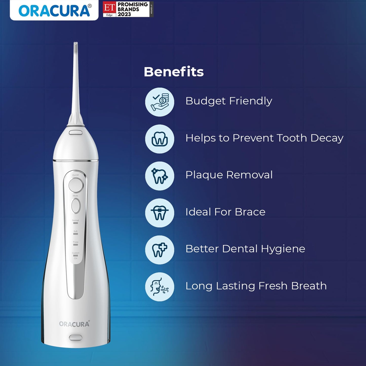 ORACURA® OC200 Dental PRO Smart PLUS Water Flosser® Black, 8 Nozzle Tips, Portable & Rechargeable, Custom 8 Water Pressure Settings, 200ml Tank Capacity, IPX7 Waterproof, 365 Days Warranty