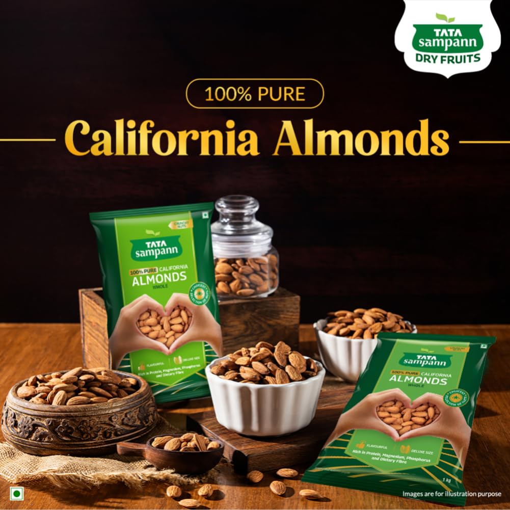 Tata Sampann Pure California Almonds/Badam Whole, 500g, Real Nuts, High in Fiber, Badam Giri, Rich in Protein, Magnesium, Phosphorus and Dietary Fibre, Nuts & Dry Fruits