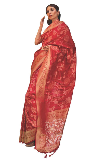 SWORNOF Womens Kanjivaram Silk Saree with Zari Woven Saree With Blouse Piece