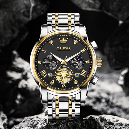 OLEVS Mens Watches Chain Chronograph Business Dress Quartz Stainless Steel Wrist Watch Waterproof Luminous Date