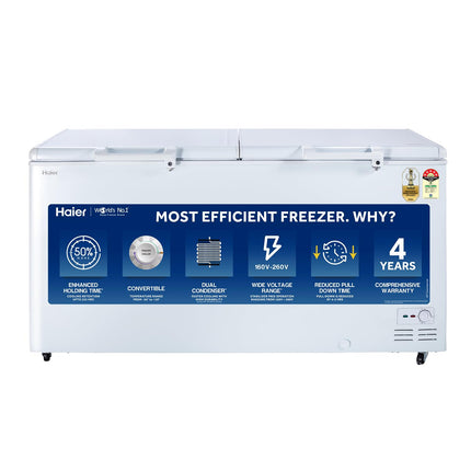 Haier HFC-588M5, 5 Star Rating Double Door Convertible Deep Freezer, 5 Side Freezing, Dual Condenser, inside metal liner with 4 Years Comprehensive Warranty (White) 