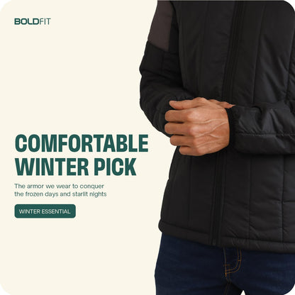 Boldfit Jacket For Men Winter Wear Puffer Jacket For Men Monsoon Winter Wear for men Men Hooded Winter Jackets For Men Padded Bomber Jacket For Men Full Sleeve Mens Jacket Winter Mens jacket Man