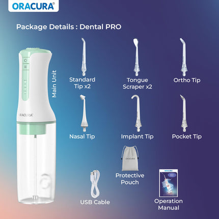 ORACURA® OC300 PRO Smart Pro Water Flosser® Blue | 365 Days Warranty | 4 Modes | Micro-Bubble Technology | 8 Nozzle Tip | 4 Vibrant Colours | 300ml Water Tank